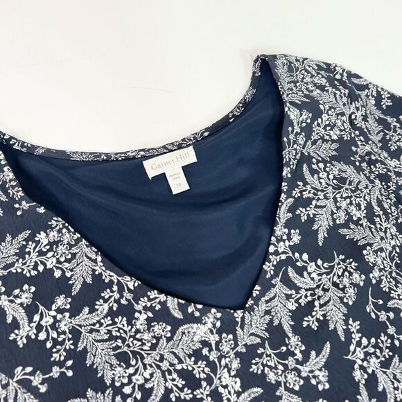 Garnet Hill Mini Dress Womens Large Navy Blue Viscose Tiered Floral Cap Sleeve - Picture 3 of 11